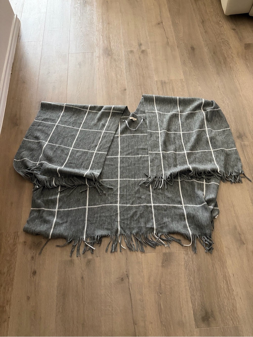 LOFT Gray Windowpane Knit Poncho